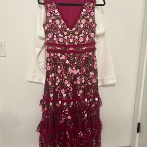 Mac Duggal Burgundy Floral Embroidered Dress